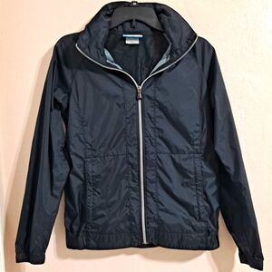 Columbia Jacket Rainshell Windbreaker Black & Grey Hood & Zipper Pockets Medium